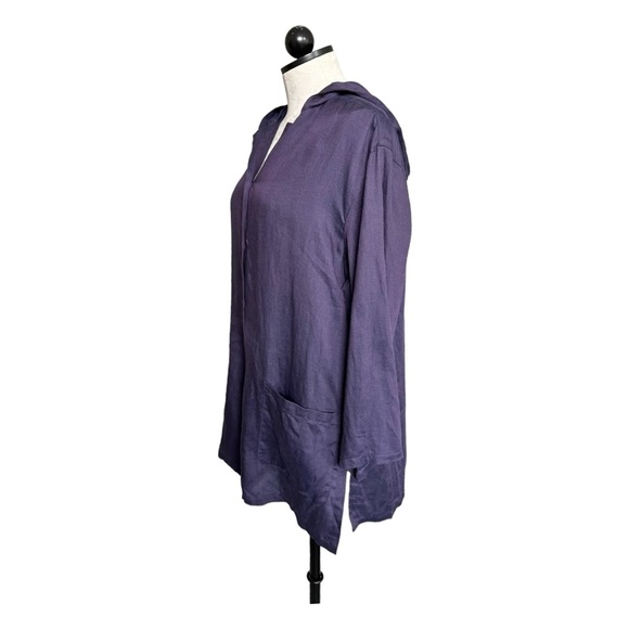 Lafayette 148 100% Linen Hooded Button Front Shacket Pockets Purple Size 10 - Picture 4 of 11